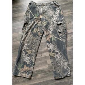 Vintage Mossy Oak Camo Cargo Pants Mens L (36-38) Adjustable Waist Hunting